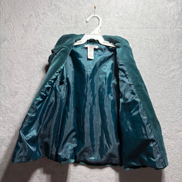 Janie & Jack Girls Double Breasted Teal Velvet Pea Coat Size 2-3 Years 2T 3T - Picture 4 of 5